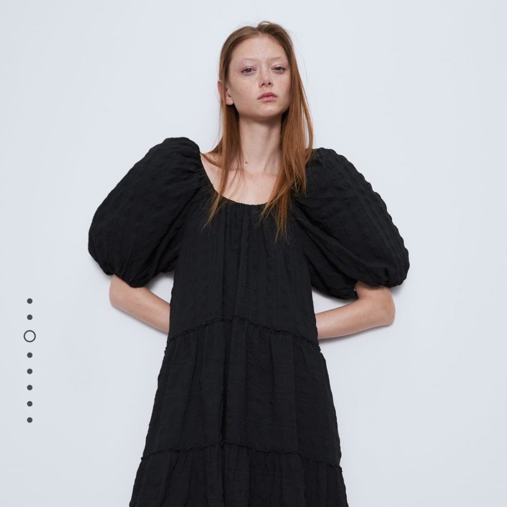 Zara Textured Puff Sleeve Midi Dress Size Medium